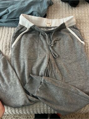 Upwest Gray Drawstring Jogger fleece Sweatpants with White Waistband